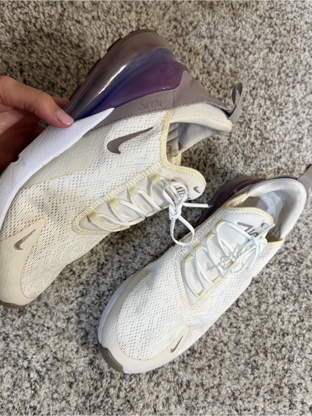 Nike Women's Air Max 270 Sneakers in White and Purple Accent